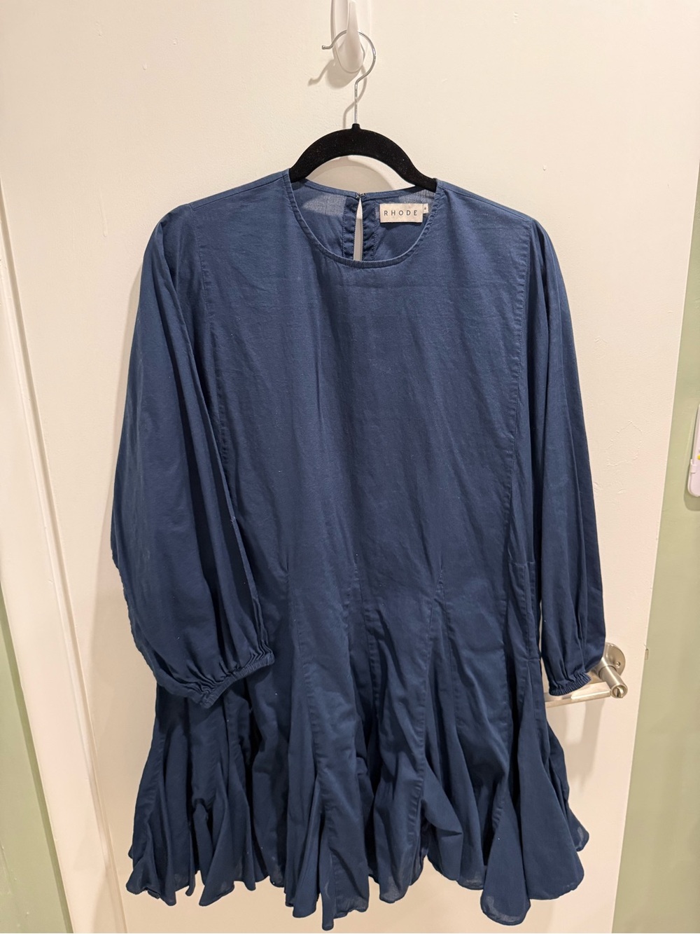 RHODE Navy Blue Long Sleeve Ruffle Hem Dress NO BELT